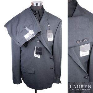 NWT Ralph Lauren 2-Pcs Suit 54R 2-Button Blazer Wool Solid Dress Pants 42X30